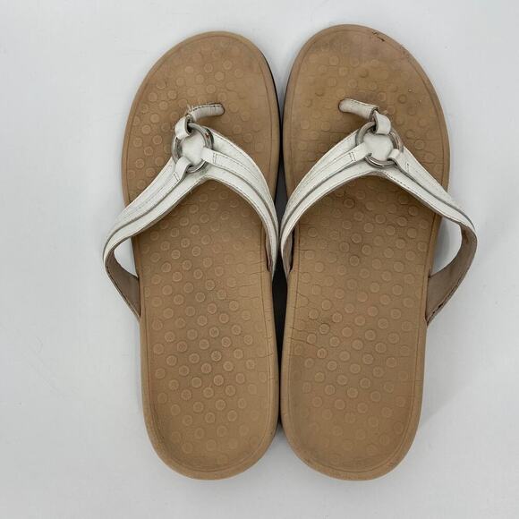 Vionic Thong Sandals Size 11 White Leather Flip Flop Arch Support Comfort - Picture 2 of 8